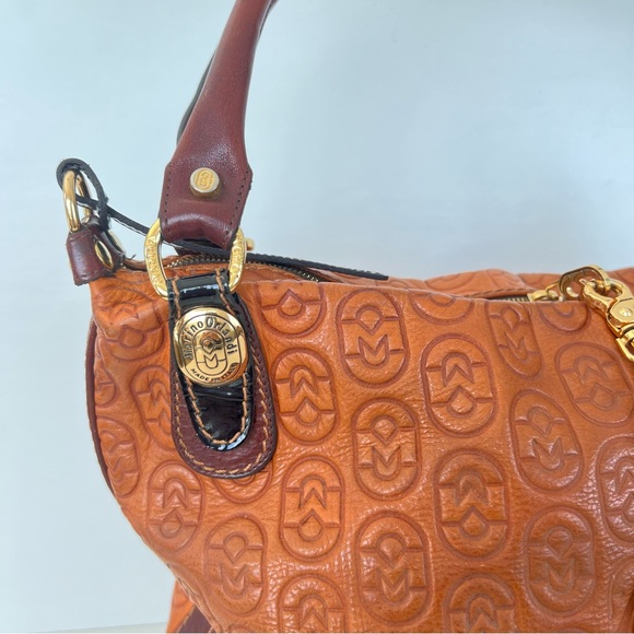 MARINO ORLANDI Italy Monogram Cognac Brown Leather Oversized Hobo Shoulder Bag - Picture 3 of 15